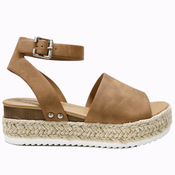 New Soda Tan Open Toe Platform Espadrille Sandals - Picture 3 of 4